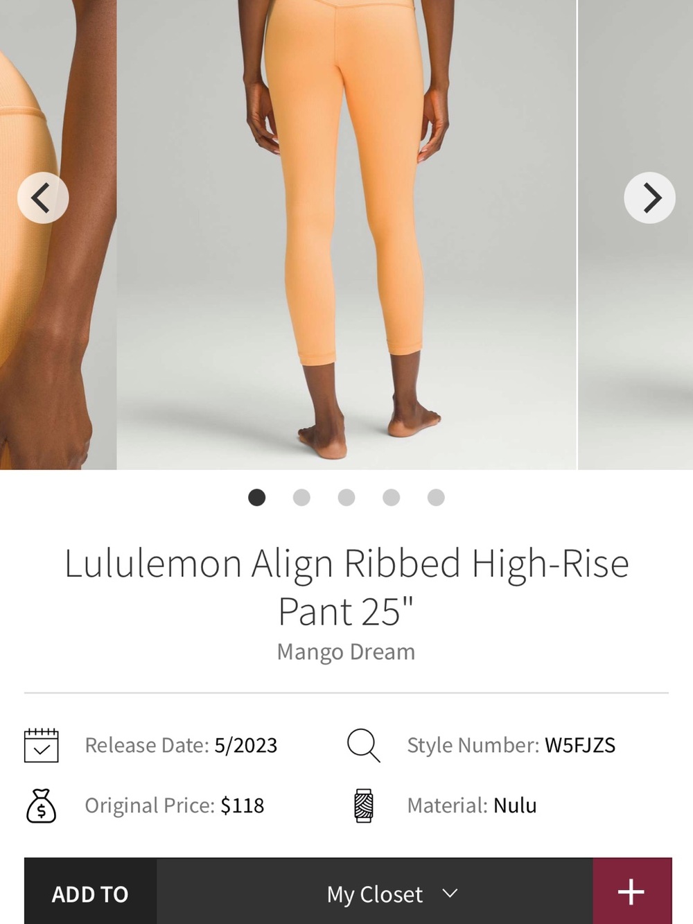 lululemon athletica Align Ribbed High-Rise Leggings — Mango Dream